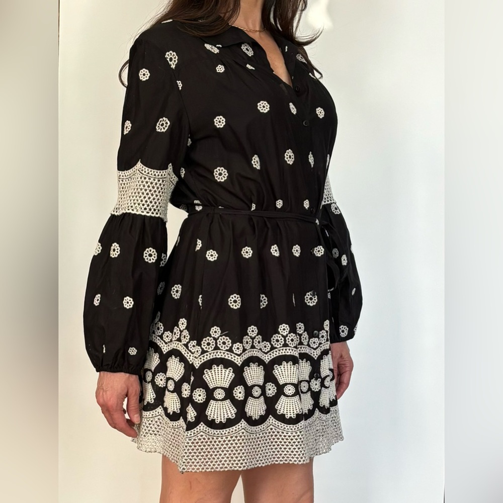 Embroidered Lace‎ Tunic Shirt Dress, Black & Cream by Stera Size Large